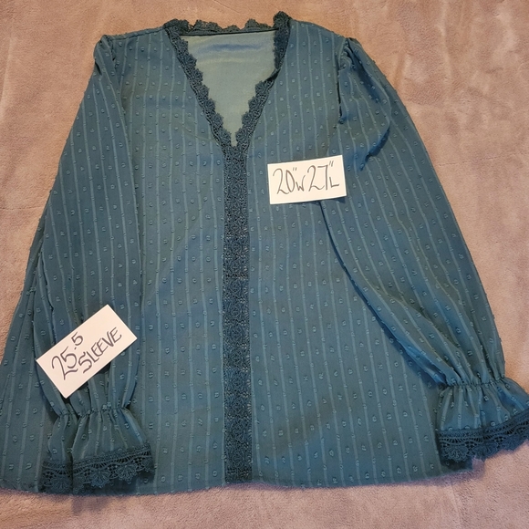 💵3/$20 Green Dot Crochet V-Neck Blouse For Women Size Large - Picture 14 of 14